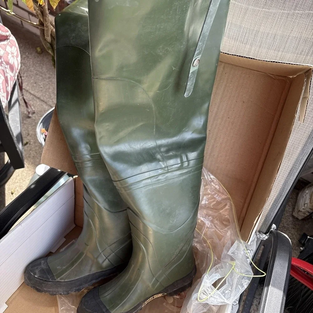American Camper Vulcanized Fully Lined GreenRubber Hip Waders Mens 5 Steel Shank